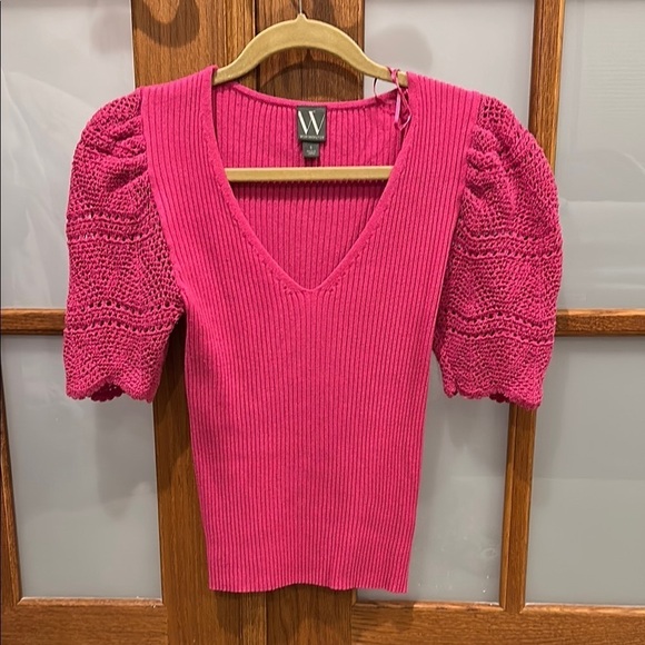 Worthington Sweaters - Pink Knit Top with Puff Sleeves​​​​​